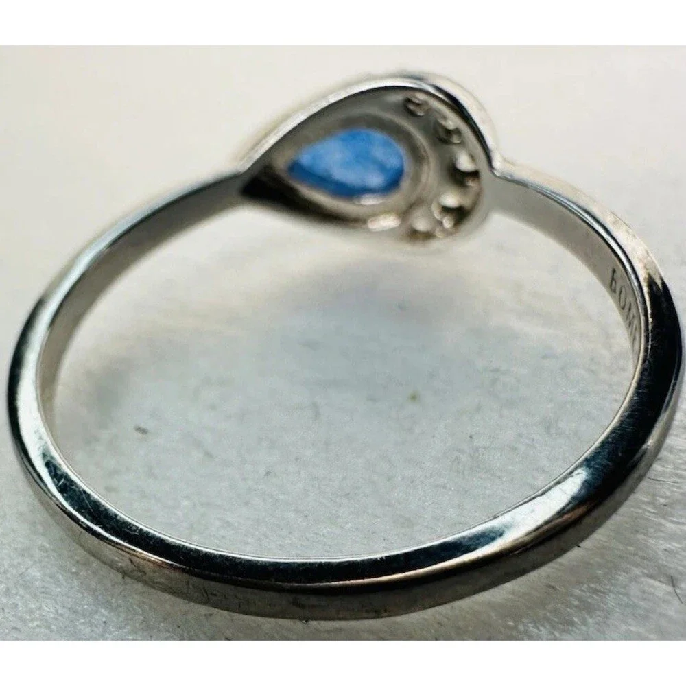 Bomb Party Blue Ring Lot 2 Size 9 Teardrop Round Rhodium Plated CZ Rings